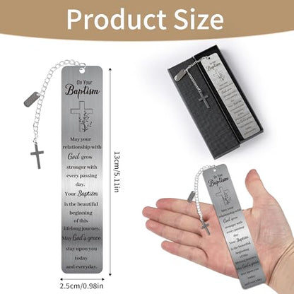 Baptism Bookmark Gift, Christian Metal Book Mark with Cross Pendant - style: Baptism