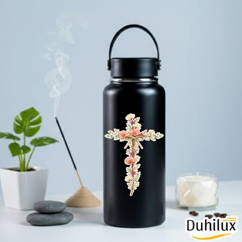 Cross with Wildflowers Sticker 5 inch, Cross car Decal Sticker, Waterproof Vinyl Decal for Car, Trucks, Laptops, Book, Wall, Window Bumper Stickers
