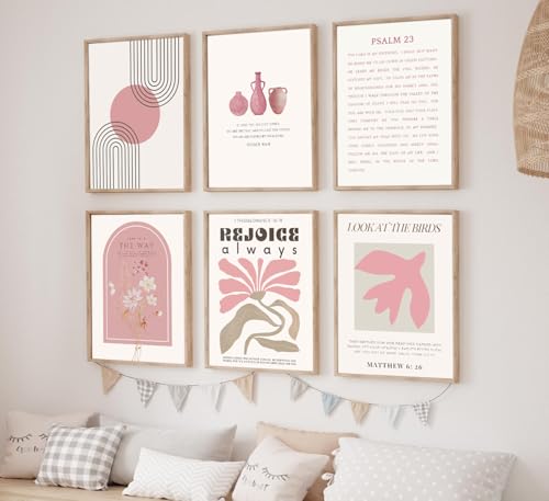 XBQZFLHT Pink Christian Wall Art Bible Verse Wall Decor Inspirational Scripture Poster, Minimalist Abstract Floral Religious Art, Religious Canvas Picture for Bedroom 8x10 Inch Unframed - color: Pink, size: 10"L x 8"W