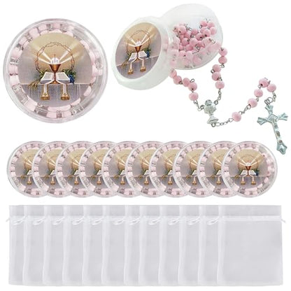 WE 12-Pack First Holy Communion Scented Rosary Favors w/Box and Bag (Pink)