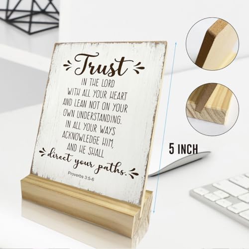 Christian Home Decor, Religious Gifts, Bible Verse Decor,Proverbs 3 5-6, Trust In The Lord With All Your Heart Wooden Plaque Sign Christian Decoration for Home Office Shelf Decor - color: Trust In The Lord With All Your Heart And Lean Not On Your Own Unde