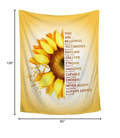 AMITAYUS Yellow Sunflower Prayer Blanket Bible Verse Healing Inspirational Sympathy Fleece Throw Religious Christian Gifts for Women Wife - Womens Gift Ideas - 90''x120'' - color: Christian Bible Verse, size: XL Large 120"x90
