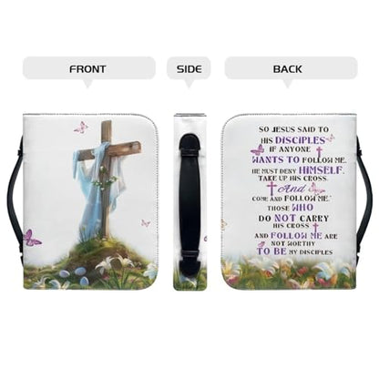 Cross & Butterfly Print PU Leather Bible Case for Women Girls Bible Carrying Case with Top Handle - color: Cross & Butterfly, size: 2X-Large