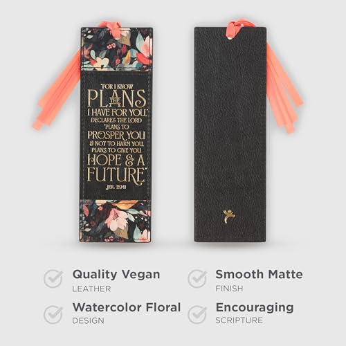 Christian Art Gifts Premium Faux Leather Bookmark: I Know the Plans - color: Black Multicolor Floral/Know the Plans