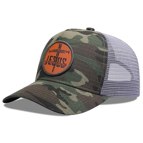 Trucker Hat Baseball Cap Christian Hats for Men Women Jesus Cross The Way The Truth Life Jesus Saves Hats - color: Camo