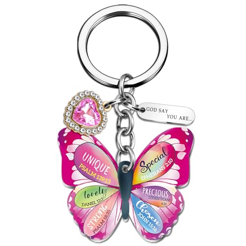 OEHEDOU Butterfly Gifts Keychain For Women Men Family Members Memorial Gift - color: Rose Pink Women