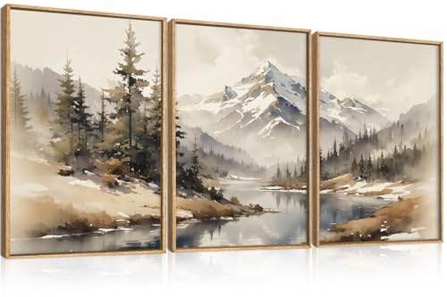 Boho Misty Mountain Watercolor Framed Canvas Wall Art Set-16"x24"x3 - color: Misty Mountain Wall Art, size: 16"L x 24"W