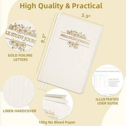 XKDOUS Linen 8.6" Bible Study Journal, Bible Notebook for Women, Beige - color: Beige