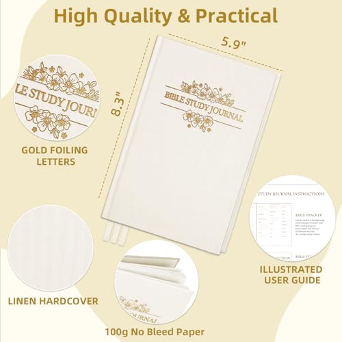XKDOUS Linen 8.6" Bible Study Journal, Bible Notebook for Women, Beige - color: Beige