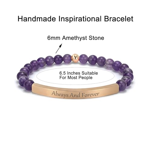 Amethyst Christian Bracelet for Women, 18K Gold Plated Bible Verse Jewelry, Inspirational Religious Faith Gift, Scripture Jewelry for Encouragement & Strength - color: ALWAYS AND FOREVER-Amethyst Rose Gold