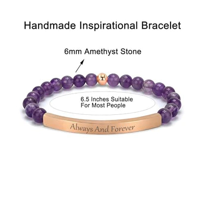 Amethyst Christian Bracelet for Women, 18K Gold Plated Bible Verse Jewelry, Inspirational Religious Faith Gift, Scripture Jewelry for Encouragement & Strength - color: ALWAYS AND FOREVER-Amethyst Rose Gold