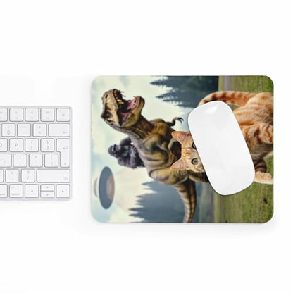 Mousepad Funny Cat Gorilla Riding Dinosaur with UFO Alien Scene Hilarious Animal Mashup Unique Fantasy Humor Desk Accessory Cool Sci Fi Style Computer Mouse pad Novelty Gaming Mouse Mat Creative - color: Riding Dinosaur