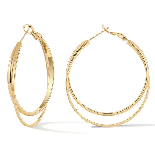 Gacimy Criss Cross Hoop Earrings for Women, 14K Gold Plated Hoops - color: Gold, size: 40mm