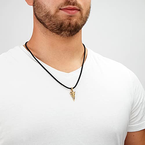 SERASAR Premium Leather Necklace Men | Stainless Steel Pendant | Secure Clasp | Three Colors | Jewelry Box Included - color: Gold, size: 60cm, style: Arrow