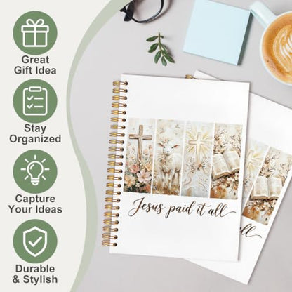 Bible Notebook,Jesus Paid It All Cross Shepherd and Sheep Floral Biblical Journal Inspirational Christian Church Hardcover Spiral Notebook Gifts,5.5x8.3 Inch - color: White-jesus Paid It All