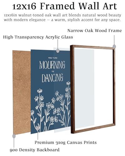 EcoHest 12x16 in Psalm 30:11 Mourning to Dancing Floral Christian Wall Art - color: Walnut Framed Dancing, size: 16"L x 12"W
