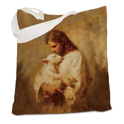 kunlisa Christian Tote Bag for Women, Christian Gifts for Women Faith Canvas Tote Bag - color: Jesus and the Sheep