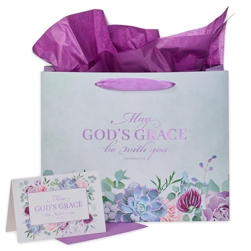 Christian Art Gifts Landscape Gift Bag with Card and Tissue Paper Set - God's Grace - Colossians 4:18 Inspirational Bible Verse, Purple/Blue, Large - color: God's Grace/Purple, style: Large Landscape