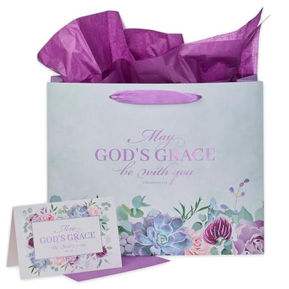 Christian Art Gifts Landscape Gift Bag with Card and Tissue Paper Set - God's Grace - Colossians 4:18 Inspirational Bible Verse, Purple/Blue, Large - color: God's Grace/Purple, style: Large Landscape