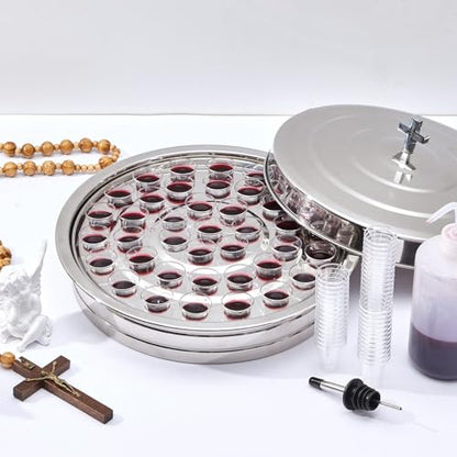Zhehao 1 Set Holy Communion Trays for Churches with Lid, Churches Cup Fillers, 100 Disposable Communion Cups (Silver) - color: Silver