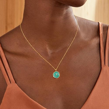 Robaice Cross Necklace for Women, Dainty 14K Gold Plated Cross Necklace - style: disc cross green