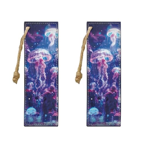 Colorful Jellyfish Bookmark 2 PCS Leather Bookmarks for Women, Men, Book Lovers, Page Markers for Students Teachers Reading Personalized Bookmark - color: Colorful Jellyfish