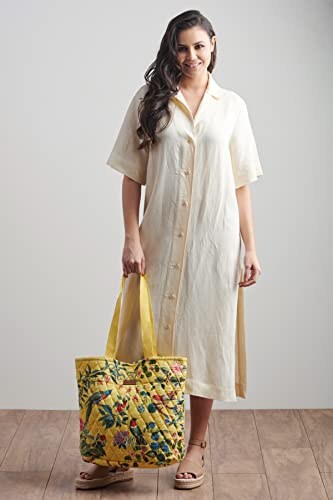 Maison d' Hermine Shopping Bags Cotton Quilted Tote Bag with Zipper Pockets - color: 004 - Eden - Yellow