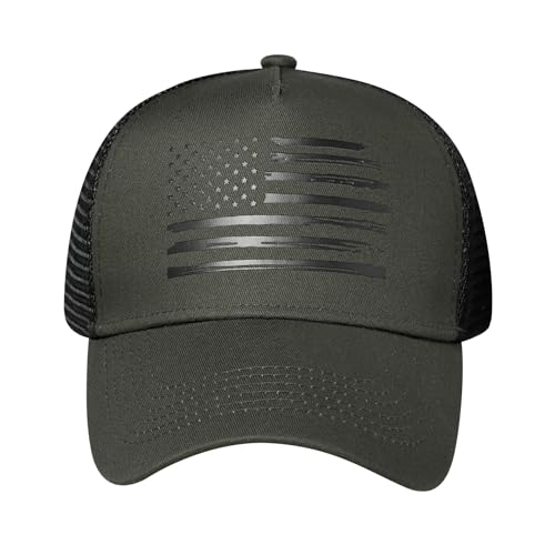 Baseball Cap, American Flag Trucker Hat for Men Women, Breathable Adjustable Fit Outdoor Mesh Snapback Hats - color: Olive/Black Flag