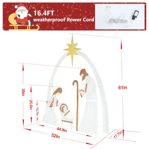 Yardenaler 5FT Lighted Nativity Scene Set with 170 LED Lights for Christmas Decoration, Pre-Lit Iridescent Nativity Scene Xmas Decor, 3D Glittered Standing Holiday Display for Outdoor, Indoor, White - color: White