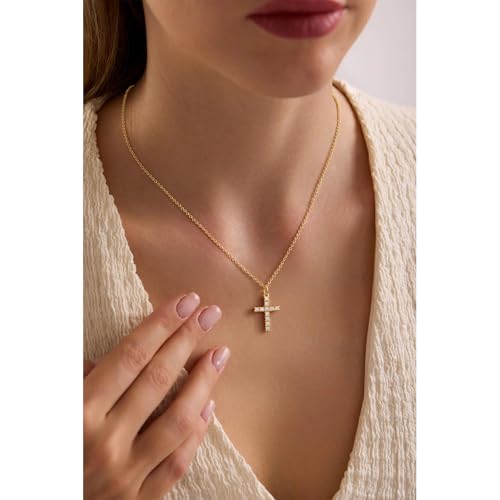 VIROMY Gold Cross Necklace for Women - Dainty Diamond Cross Pendant Necklaces Non Tarnish Waterproof Necklace Simple Choker Minimalist Jewelry - style: K-Cross-Gold