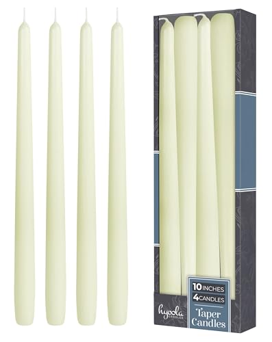 Hyoola Tall Taper Candles - 10 Inch Ivory Unscented Dripless Taper Candles - 8 Hour Burn Time - 4 Pack - color: Ivory, size: 10 Inch