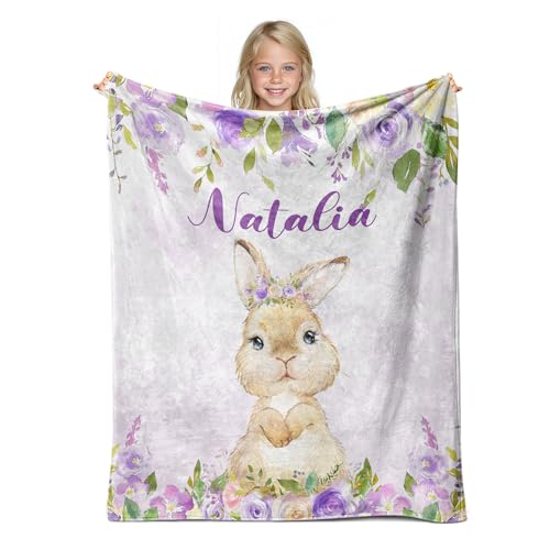 Personalized Baby Bunny Blanket for Girls with Name - color: Bunny