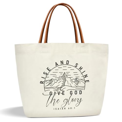 Bible Verse Tote Bags Religion Gifts for Women Christian Canvas Tote Bag Aesthetic Christian Gifts for Women Grocery Beach Bag Shopping Handbag -16 - style: Rise and Shine Give God the Glory -16