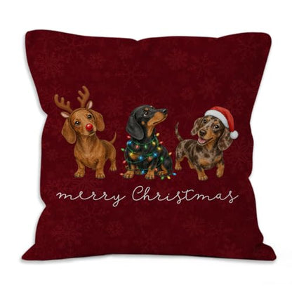 Merry Christmas Dachshund Throw Pillow Covers 18x18 Home Decor - color: Dachshund