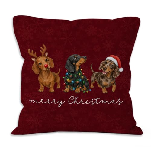 Merry Christmas Dachshund Throw Pillow Covers 18x18 Home Decor - color: Dachshund