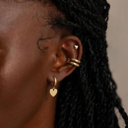 Earrings for Women 14K Gold Plated Huggie Hoop Dangle - color: 03. Heart