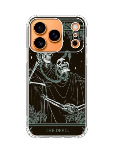 The Devil Tarot Card Skull Case for iPhone 17 Pro, Trippy Psychedelic Cool Skeleton Phone Cover, Soft Trendy TPU Bumper Cover Case - color: Devil Tarot