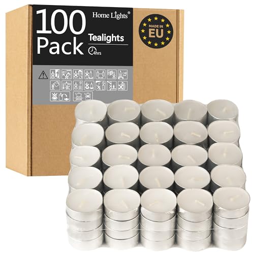 Tealight Candles - 4 Hours - Giant 100,200,300 Bulk Packs - White Unscented European Votive Smokeless Tea Lights for Shabbat, Weddings, Christmas, Home Decorative- 100 Pack - size: 100 Pack