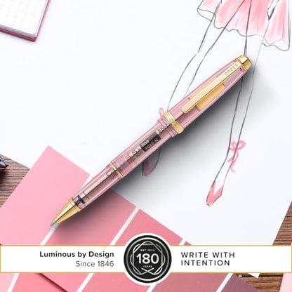 Cross Lume Translucent Translucent Pink Sapphire Resin Ballpoint Pen - Gold-Tone PVD Appointments - Black Fine-Tip Ballpoint - 0.27mm Line Width - Lifetime Mechanical Warranty - color: Pink