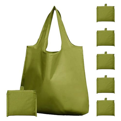 Reusable Grocery Bags 6 Pack, Foldable Shopping Bags with Pouch, Heavy Duty 50 LBS, Machine Washable Travel Totes - color: Navy Green