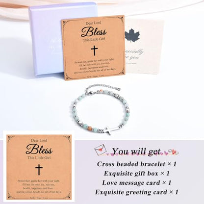 Christian Cross Bracelet for Girls Women, Easter Basket Stuffers - color: Bless the girl