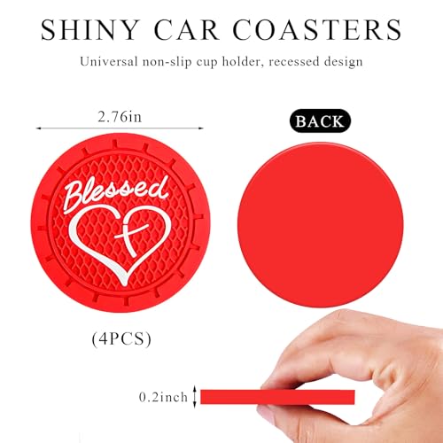 KVAEY 2 PCS Car Cup Holder Coasters, 2.76 Inch Anti Slip Vehicle Drink Mats with Cute Blessed Cross and Heart, Shockproof, Universal Car Accessories (Red, 4 PCS) - color: Red, size: 4 PCS