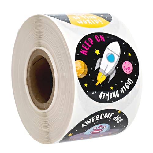 Outer Space Teacher Stickers / 500 Motivational Illustrated Alien Galaxy Worksheet Rewards / 8 Alternating Encouraging Classroom Phrase Designs / 1.5" Inspirational Astronaut Labels/Made in The USA - color: Outer Space
