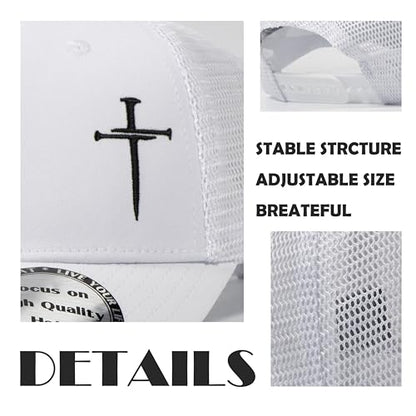 Christian Hats for Men Women,Jesus 3 Nail Cross Hat Christian Religious Gifts for Birthday/Christmas,Black and Silver - color: 06.white-02