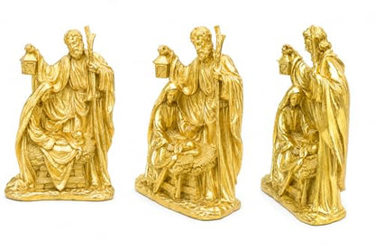 Holy Family Nativity Statue Resin Christmas Tabletop Decor Metallic Gold Religious Figurine for Mantel Shelf Centerpiece Christian Home Decorations 12" x 9"