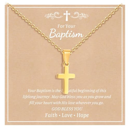 Gold Plated/Silver/Black Cross Chain Necklace Gifts for Boys Girls Son - color: Gold, style: For your Baptism