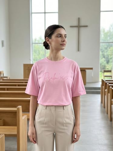 God is Within Her Jesus Oversized Shirts for Women Christian T-Shirt Religious Tee Bible Verse Inspirational Tops - color: Pink, size: Medium