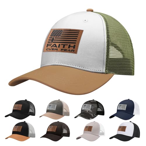 Christian Hats for Men Women, Faith Over Fear Hat - color: Orange Green