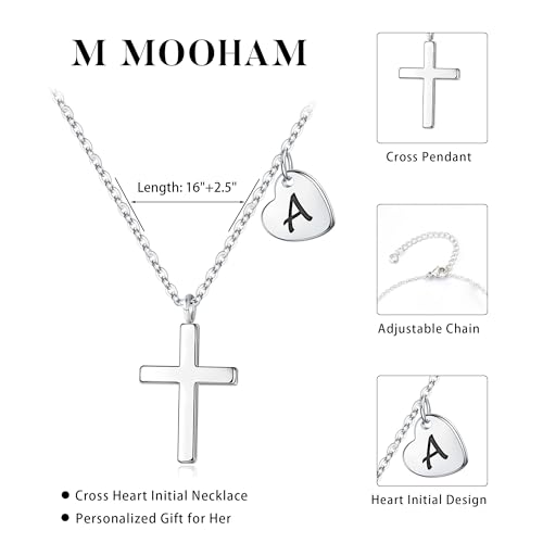 M MOOHAM Initial Cross Necklace for Girls, Baptism Gifts for Girl Jewelry - color: E