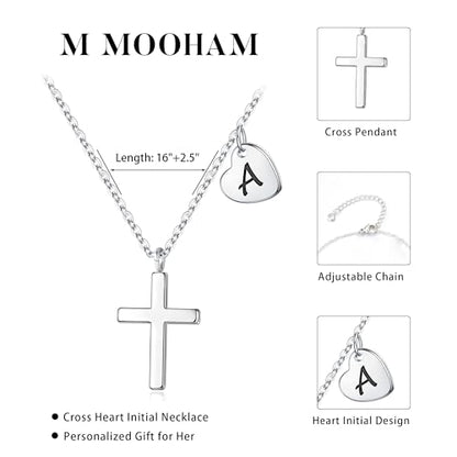 M MOOHAM Initial Cross Necklace for Girls, Baptism Gifts for Girl Jewelry - color: H